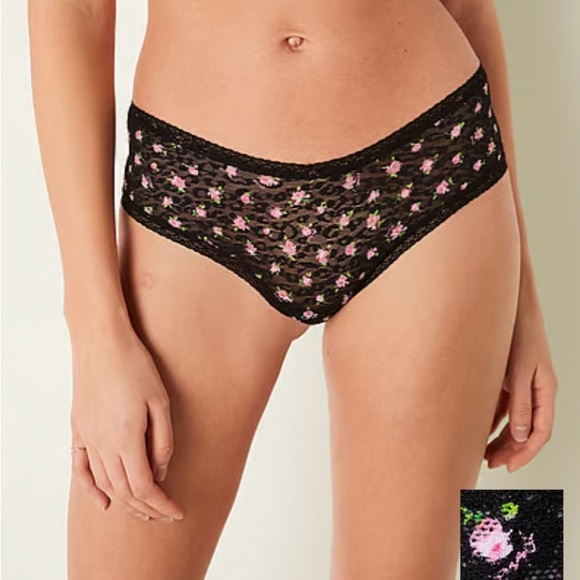 New PINK Wear Everywhere Lace Cheekster PANTY size M Black Pink Floral NWT - Picture 1 of 2